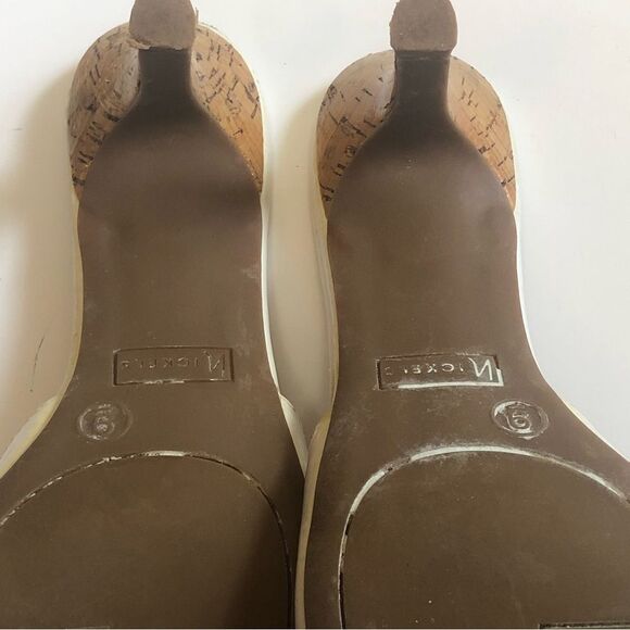 Vintage Nickels Women's White Faux Leather Floral Slip On Heel Sandal Size 9 - Picture 4 of 4